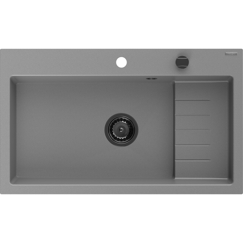 Mexen Omar granitinis virtuvės kriauklė 1-skyrelis 800 x 480 mm, pilka, juodas sifonas - 6520801005-71-B