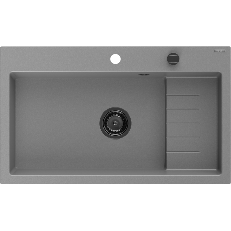 Mexen Omar granitinis virtuvės kriauklė 1-skyrelis 800 x 480 mm, pilka, juodas sifonas - 6520801005-71-B