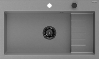 Mexen Omar granitinis virtuvės kriauklė 1-skyrelis 800 x 480 mm, pilka, juodas sifonas - 6520801005-71-B