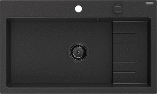 Mexen Omar granito plautuvė 1-skyrelis 800 x 480 mm, juoda/sidabrinis metalikas, juodas sifonas - 6520801005-73-B