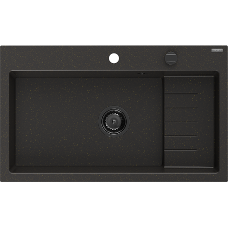 Mexen Omar granitinis virtuvės kriauklė, vieno skyriaus, 800 x 480 mm, juoda/auksinė metalika, juodas sifonas - 6520801005-75-B