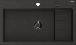 Mexen Omar granitinė vienos sekcijos plautuvė 800 x 480 mm, juoda/auksinė metalikas, juodas sifonas - 6520801005-75-B