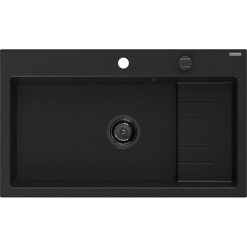 Mexen Omar granitinis virtuvės kriauklė 1 skyrelio 800 x 480 mm, juoda, juodas sifonas - 6520801005-77-B
