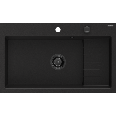 Mexen Omar granitinis virtuvės kriauklė 1 skyrelio 800 x 480 mm, juoda, juodas sifonas - 6520801005-77-B
