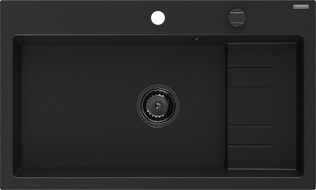 Mexen Omar granito plautuvė 1 skyrius 800 x 480 mm, juodas, juodas sifonas - 6520801005-77-B