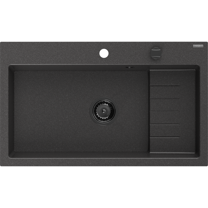 Mexen Omar granito plautuvė 1-dubens 800 x 480 mm, juoda dėmėta, juodas sifonas - 6520801005-76-B