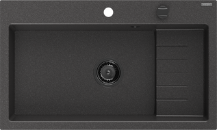 Mexen Omar granitinis vienos kameros plautuvė 800 x 480 mm, juodas taškuotas, juodas sifonas - 6520801005-76-B