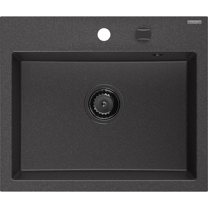 Mexen Oscar granitinė plautuvė 1-skyrius 580 x 490 mm, juoda dėmėta, juodas sifonas - 6519581000-76-B