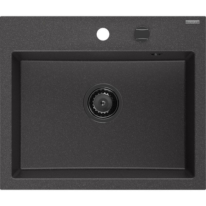 Mexen Oscar granitinis vienos kameros plautuvė 580 x 490 mm, juoda taškuota, juodas sifonas - 6519581000-76-B