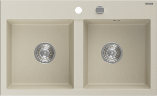 Mexen Hektor dviejų kamerų granitinė plautuvė 800 x 480 mm, smėlio spalvos, chromo sifonas - 6521802000-69