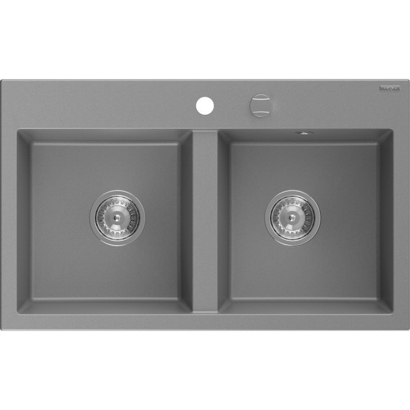 Mexen Hektor granitinis dviejų skyrių plautuvė 800 x 480 mm, pilka, chromo sifonas - 6521802000-71