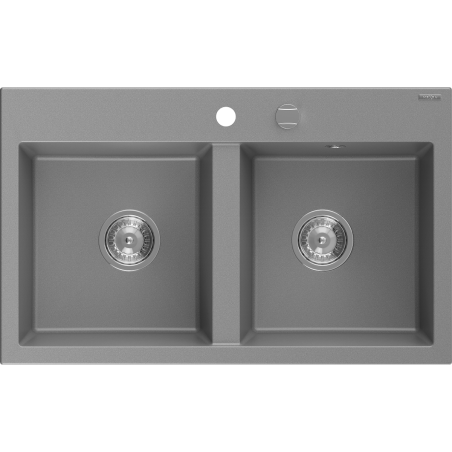 Mexen Hektor granitinis dviejų skyrių virtuvės kriauklė 800 x 480 mm, pilka, chromuota sifonas - 6521802000-71