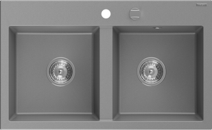 Mexen Hektor granitinis dviejų skyrių plautuvė 800 x 480 mm, pilka, chromo sifonas - 6521802000-71