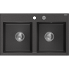 Mexen Hektor granitinė virtuvinė kriauklė 2-jų kamerų 800 x 480 mm, juoda su dėmelėmis, chromuotas sifonas - 6521802000-76