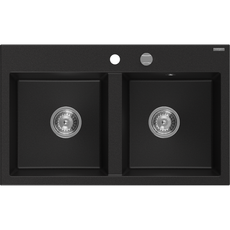 Mexen Hektor granitinė dviejų skyrių kriauklė 800 x 480 mm, juoda, sifonas chrom - 6521802000-77
