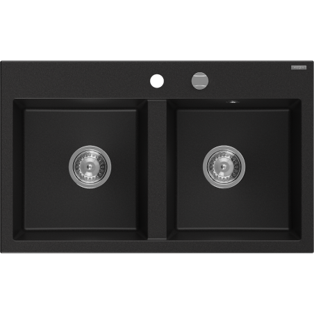 Mexen Hektor granitinė dviejų skyrių kriauklė 800 x 480 mm, juoda, sifonas chrom - 6521802000-77