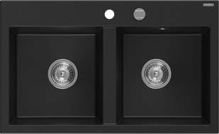 Mexen Hektor granitinė dviejų skyrių kriauklė 800 x 480 mm, juoda, sifonas chrom - 6521802000-77