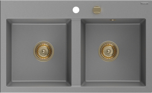 Mexen Hektor granito plautuvė 2 kamerų 800 x 480 mm, pilka, auksinė sifonas - 6521802000-71-G
