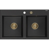 Mexen Hektor granitinis dviejų kamerų plautuvė 800 x 480 mm, juoda/sidabrinė metalo spalva, auksinis sifonas - 6521802000-73-G