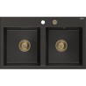 Mexen Hektor granitinė dviejų skyrių plautuvė 800 x 480 mm, juoda/auksinė metalo spalvos, sifonas auksinis
