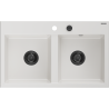 Mexen Hektor granito plautuvė 2-jų skyrių 800 x 480 mm, balta, juodas sifonas - 6521802000-20-B