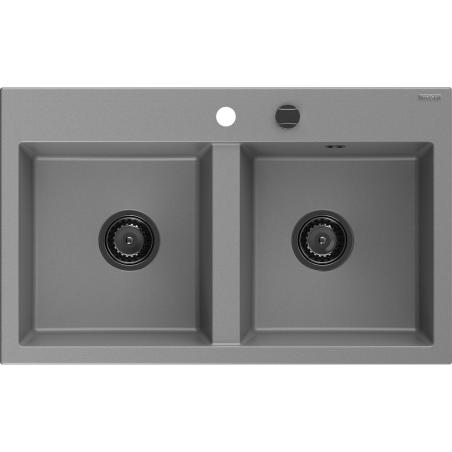 Mexen Hektor granitinė dviejų skyrių kriauklė 800 x 480 mm, pilka, juodas sifonas - 6521802000-71-B