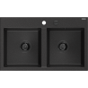 Mexen Hektor granitinė dviejų kamerų plautuvė 800 x 480 mm, juoda/sidabro metalo, juodas sifonas - 6521802000-73-B