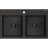 Mexen Hektor granitinė plautuvė 2 skyrių 800 x 480 mm, juoda/auksinė metalikas, juodas sifonas - 6521802000-75-B