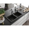 Mexen Hektor 2 kamerų granitinė plautuvė 800 x 480 mm, juoda/auksinis metalikas, juodas sifonas - 6521802000-75-B