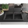 Mexen Hektor granito kriauklė su dviem kameromis 800 x 480 mm, juoda su dėmėmis, juodas sifonas - 6521802000-76-B
