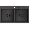 Mexen Hektor granitinė plautuvė su dviem kameromis 800 x 480 mm, juoda su taškeliais, juodas sifonas - 6521802000-76-B