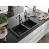 Mexen Hektor granitinė dviejų skyrių plautuvė 800 x 480 mm, juoda, juodas sifonas - 6521802000-77-B