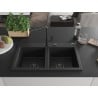 Mexen Hektor granitinė dviejų skyrių plautuvė 800 x 480 mm, juoda, juodas sifonas - 6521802000-77-B