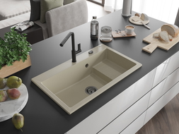 Mexen Omar granitinis vienos kameros kriauklė 800 x 480 mm, smėlio spalvos, juodas sifonas - 6520801005-69-B