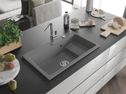 Mexen Omar granitinis virtuvės kriauklė 1 kamerų 800 x 480 mm, pilka, chromuotas sifonas - 6520801005-71