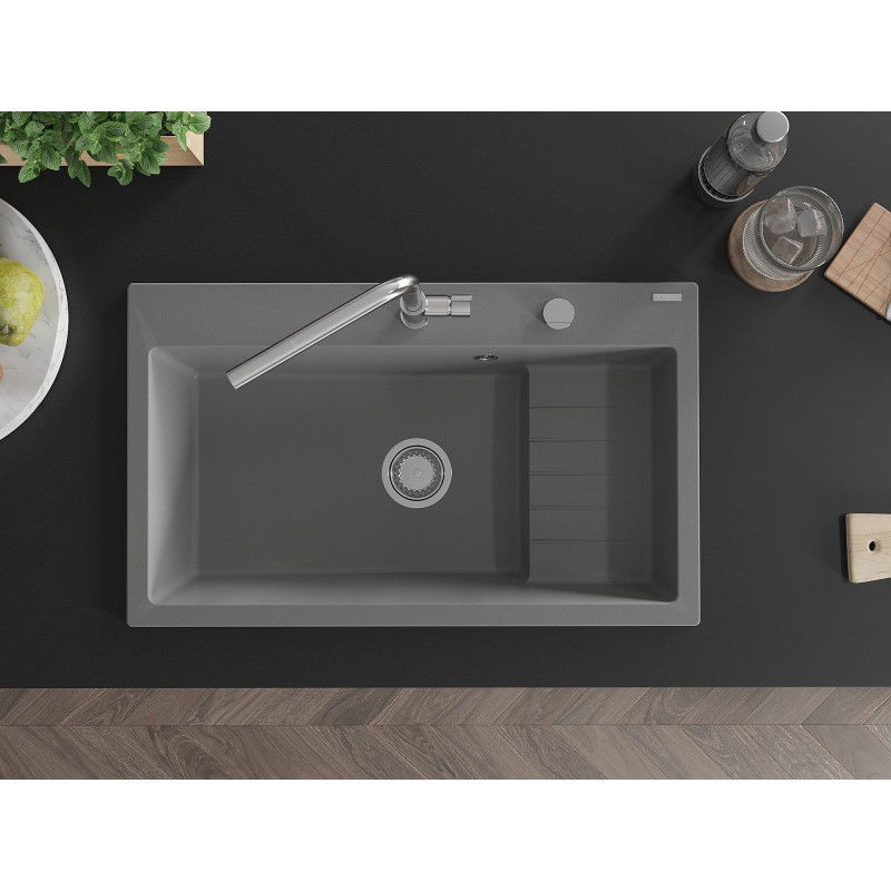 Mexen Omar granitinis virtuvės kriauklė 1 kamerų 800 x 480 mm, pilka, chromuotas sifonas - 6520801005-71