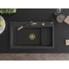 Mexen Omar granitinis plautuvės vienos kameros 800 x 480 mm, juodas taškuotas, auksinis sifonas - 6520801005-76-G