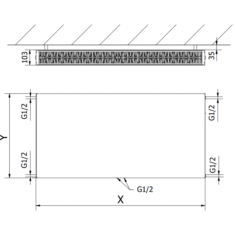 Mexen Flat CCF22 plokščias radiatorius 900 x 700 mm, apatinis centrinis prijungimas, 1540 W, baltas - W6C22F-090-070-00