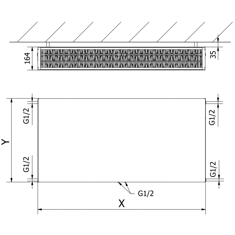 Mexen Flat CCF33 plokštelinis radiatorius 300 x 1100 mm, apatinis centrinis prijungimas, 1364 W, baltas - W6C33F-030-110-00
