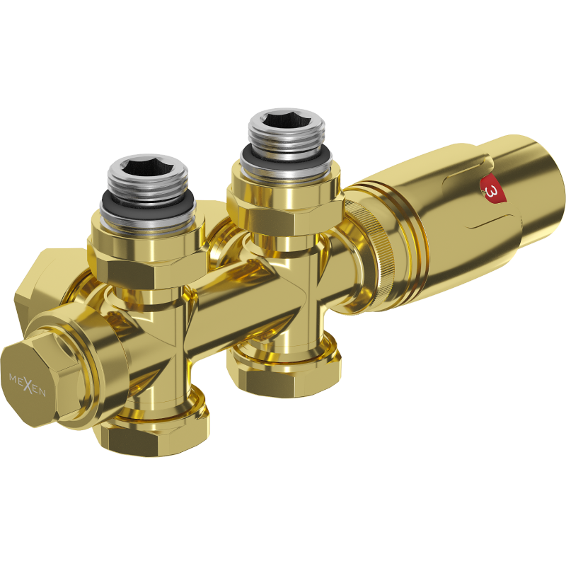 Mexen G00 termostatinis rinkinis kampinis/tiesus, Duplex, DN50, auksinis - W908-900-50