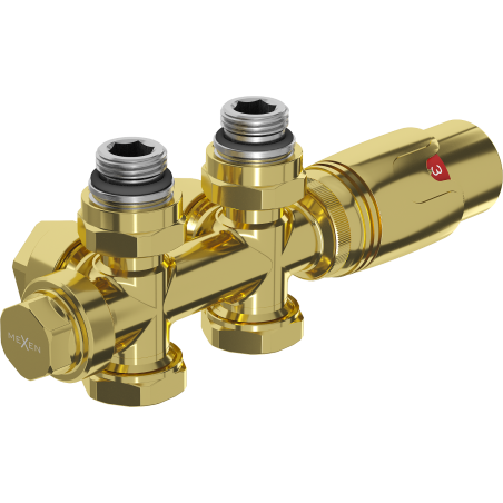 Mexen G00 termostatinis rinkinys kampinis/tiesus, Duplex, DN50, auksinis - W908-900-50