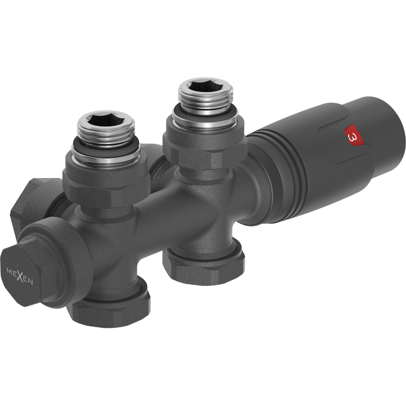 Mexen G00 termostatinis komplektas kampinis/ tiesus, „Duplex“, DN50, antracitas - W908-900-66