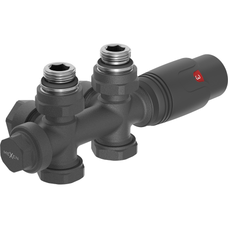 Mexen G00 termostatinis komplektas kampinis/ tiesus, „Duplex“, DN50, antracitas - W908-900-66