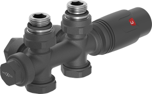 Mexen G00 termostatinis komplektas kampinis/ tiesus, „Duplex“, DN50, antracitas - W908-900-66