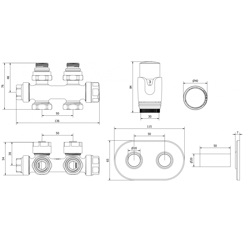 Mexen G00 kampasinis/tiesus termostatinis komplektas su dangteliu R, Duplex, DN50, auksinis - W908-900-905-50