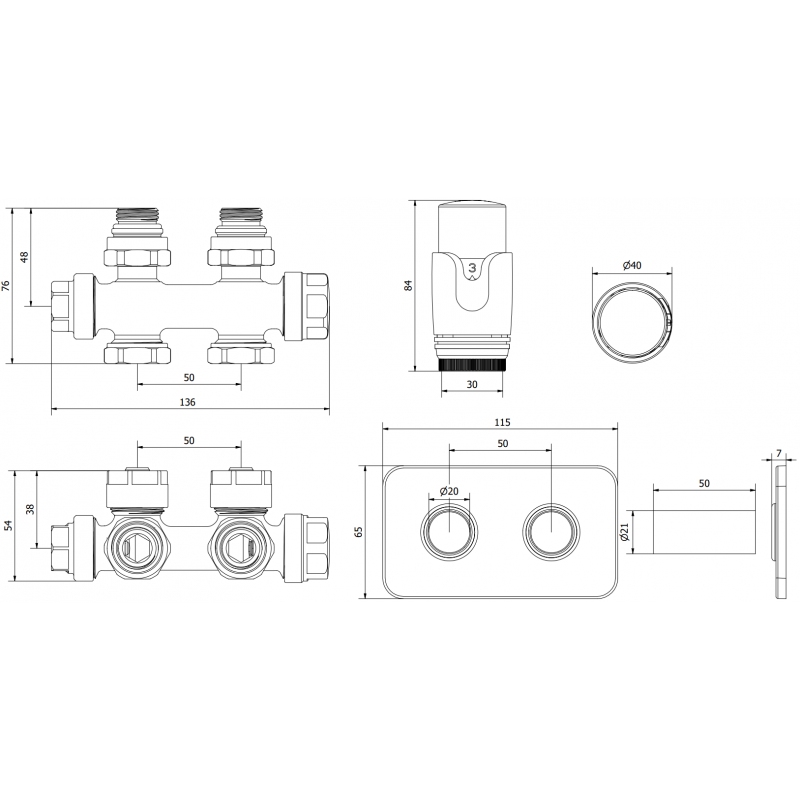 Mexen G00 termostatinis komplektas kampinis/tiesus su S dangteliu, Duplex, DN50, antracitas - W908-900-910-66