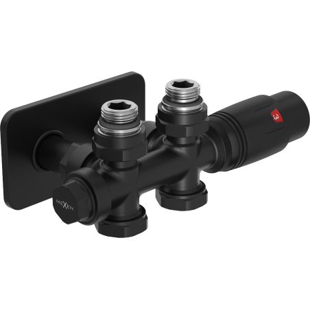 Mexen G00 termostatinis rinkinys su kampiniu/tiesiu dangteliu S, Duplex, DN50, juodas - W908-900-910-70
