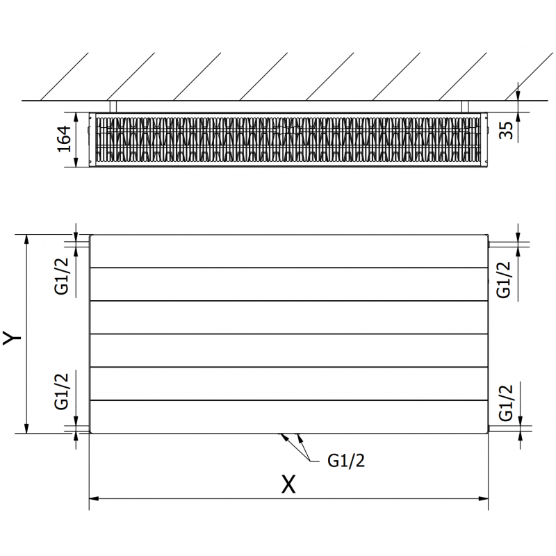 Mexen Line CCL33 plokščias radiatorius 900 x 500 mm, apatinis centrinis prijungimas, 1500 W, baltas - W6C33L-090-050-00