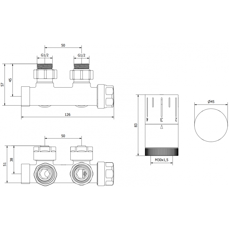 Mexen G05 kampinis termostatinis komplektas, Duplex, DN50, chromas - W907-958-01