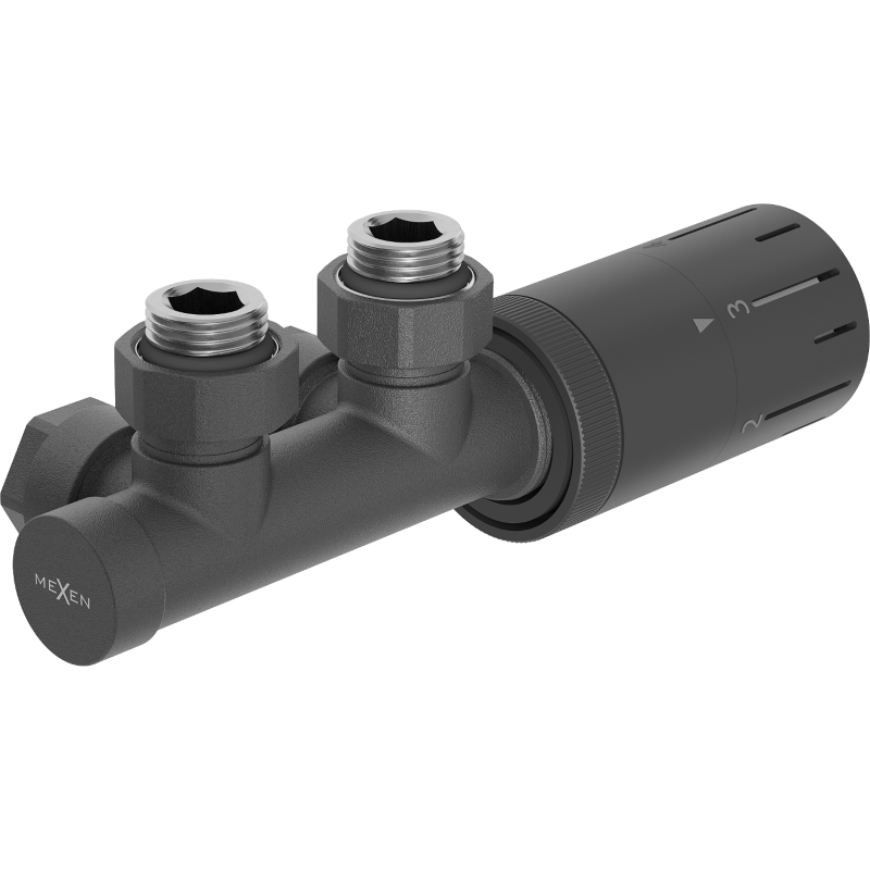 Mexen G05 termostatinis kampinis komplektas, Duplex, DN50, antracitas - W907-958-66